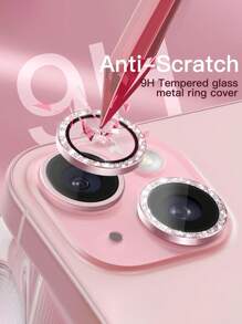 3pcs Camera Lens Protector Film Compatible With IPhone 16, 15/15 Plus, Shiny, Single Metal Glitter 9H Hardness Anti-Scratch Protective Film, Fashionable Accessory, Friendly To Protective Case (Pink Glitter)