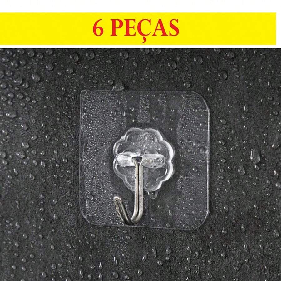Pacote 2 Ganchos Adesivo 6x6cm Transparente Autocolante Parede Casa Cozinha Quarto Multiúso Fácil De Usar - 3 PACOTES - Visão 1
