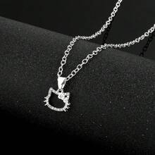 Sanrio 1pc Sanrio Kawaii Hello Kitty Silver Colour Simple Necklace Cartoon Kit Openwork Cat Cute Girl Metal Anime Pendant Necklace