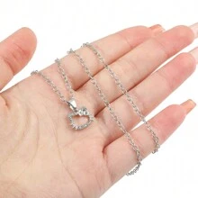 Sanrio 1pc Sanrio Kawaii Hello Kitty Silver Colour Simple Necklace Cartoon Kit Openwork Cat Cute Girl Metal Anime Pendant Necklace