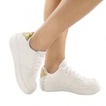 Tênis Casual Feminino Branco Confortável Leve - Branco - Visão 4