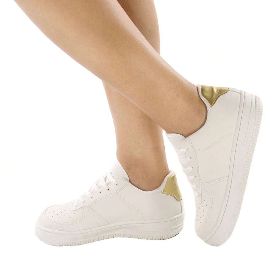 Tênis Casual Feminino Branco Confortável Leve - Branco - Visão 1