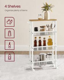 VASAGLE Slim Storage Cart, 4-Tier Rolling Cart Tower, Slide Out Cart With Handle Metal Mobile Shelving Unit For Kitchen Dining Living Room Office Narrow Places - White - View 5