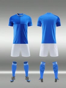 Conjunto de uniforme deportivo infantil/ Conjunto de uniforme de fútbol de selección nacional de unicolor, uniformes de fútbol atléticos, uniformes de entrenamiento de fútbol, sin logotipo ni números - Azul - Ver 1