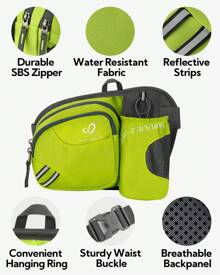 Waterfly Bolsa de cintura corrida desportiva homem mulher com suporte para garrafas bolsa de cintura para correr caminhadas, Preto, Caminhadas, corrida, desporto - Verde Lima - Ver 5