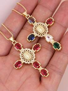 1 Peça Colar com Pingente em Forma de Olho Multicolorido com Microincrustações de CZ, Joias de Cobre Banhadas a Ouro 18K para Mulheres