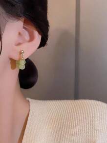 1 Par De Brincos Redondos De Contas De Jade Imitação Vintage Para Mulheres, Jóias De Orelha Estilo Retrô Com Sentimento De Alta Classe