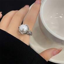 Anillo Simple Para Pareja Con Gran Perla Falsa En Estilo Retro Japonés Y Coreano, El Mejor Regalo Para El Día De La Madre Y El Día Del Padre