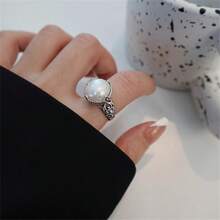 Anillo Simple Para Pareja Con Gran Perla Falsa En Estilo Retro Japonés Y Coreano, El Mejor Regalo Para El Día De La Madre Y El Día Del Padre