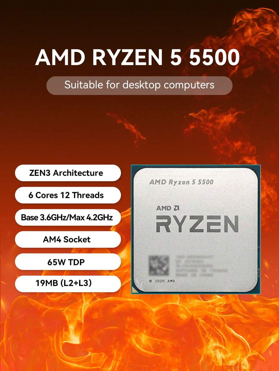 Processore desktop Ryzen 5 5500 a 3,6 GHz di frequenza di base, 6 core ...