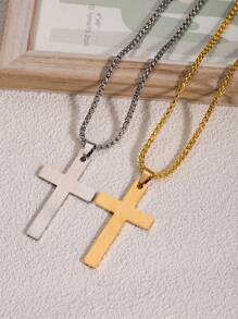 1pc Punk Style Stainless Steel Cross Pendant Iron Chain Necklace For Men, Daily Wear - Multicolor - View 3