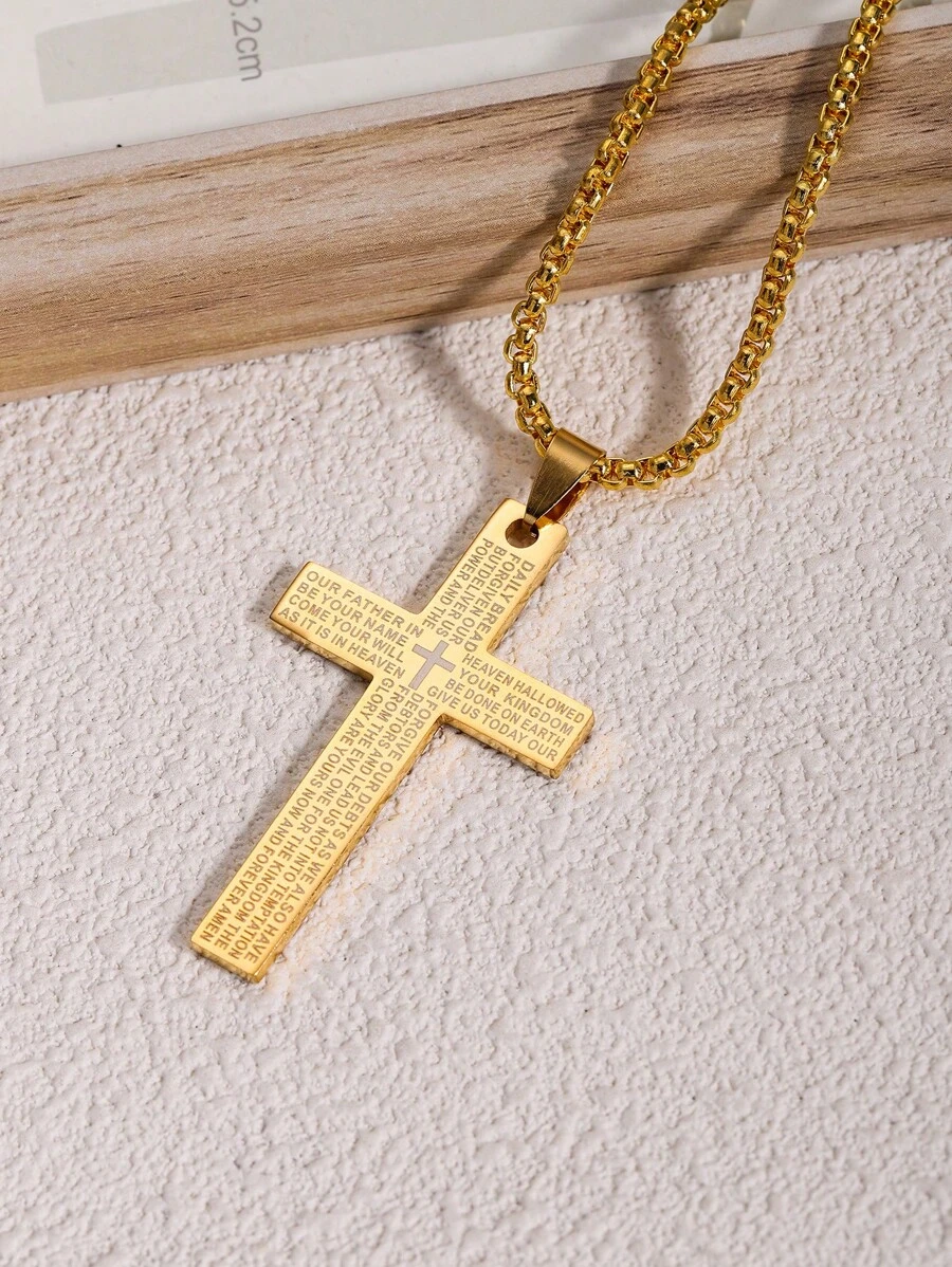 1pc Punk Style Stainless Steel Cross Pendant Iron Chain Necklace For Men, Daily Wear - Multicolor - View 1