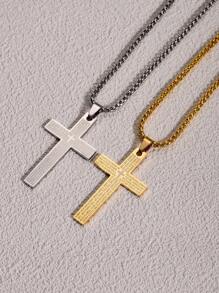 1pc Punk Style Stainless Steel Cross Pendant Iron Chain Necklace For Men, Daily Wear - Multicolor - View 5