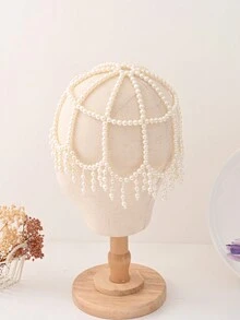 Băng đô tua rua rỗng đính cườm ngọc trai thanh lịch dành cho nữ, hoàn hảo để trang trí tiệc múa bụng, mũ cô dâu, phụ kiện cưới, thích hợp cho cô dâu, phù dâu, tiệc tùng, lễ hội, biểu diễn, đám cưới, ngày lễ, bữa tiệc, lễ hội, sân khấu và các dịp khác. - trắng - Xem 2