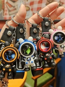 4 pièces/Set Porte-clés lapin astronaute avec thème ciel nocturne, légèrement rayé mais n'affectant pas l'utilisation, accessoires de voiture, charm de sac