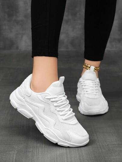 Women's Casual Sports Shoes, Breathable Mesh Lace Up Sneakers With Non-Slip Leather Patchwork, Suitable For Running, Outdoor, Casual, Party, Student, All Season, Autumn/Winter; Women's Lightweight Comfortable Fashion Sneakers; Women's Casual Breathable Mesh Shoes; Women's Kawaii Lolita Shoes; Women's Lightweight Running Shoes For All Seasons; Women's Warm Plush Lined Waterproof Snow Boots For Winter