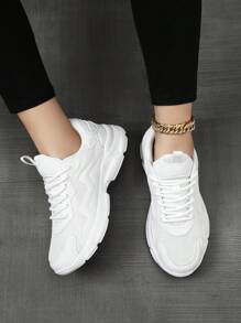 Women's Casual Sports Shoes, Breathable Mesh Leather Patchwork Running Shoes, Fashionable Personality Casual Sneakers For Female Students, Outdoor, Party, Lightweight Comfortable Walking Shoes For Women, All Season - White - View 6