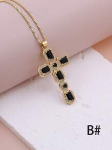 1 Peça de colar de pingente de cruz de Zircônia Cúbica Multicolorido em forma de olho com micro pavê de luxo, feito em Cobre e banhado em Ouro 18K, Joia de Colar Feminina