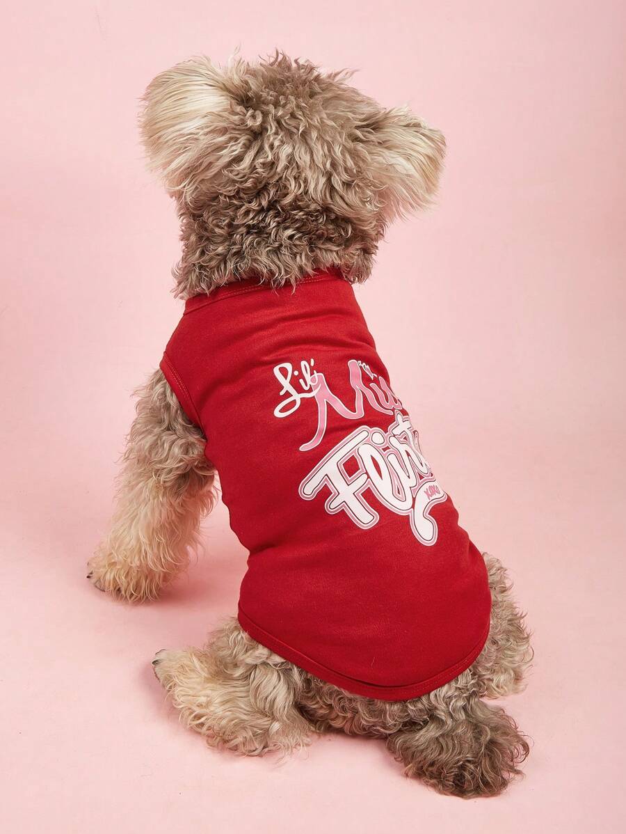 1pc Breathable And Comfortable Dog Vest Jacket, Red And Fruit Green, With English Letter Print For Schnauzer And Poodle - Red - View 1