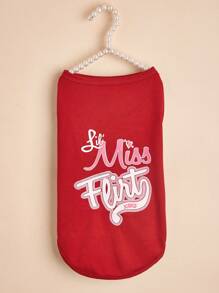 1pc Breathable And Comfortable Dog Vest Jacket, Red And Fruit Green, With English Letter Print For Schnauzer And Poodle - Red - View 2