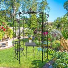 MERAX Metal Garden Arch Iron Garden Arbors Gazebo Dia 81.3'' X 114.2'' High Birdcage Shape Pergola Pavilion For Wedding Ceremony - 黑色 - 查看 2