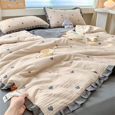 1pc Bubble Collection Summer Quilt With Scalloped Edges, Fresh Printed Bed Cover, Home Bedding Summer Air Conditioning Blanket