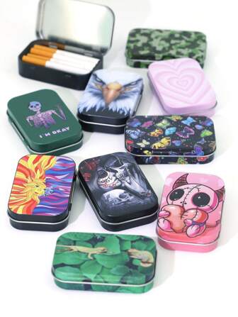 1pc Multiple Decors New Creative And Personalized Tinplate Flip-Top Box, Simple, Fashionable And High-End Portable Cigarette Box Graphic Cigarette Case Halloween Valentine's Day Valentines,Hair Accessories ,Smoking Accessories, Cigarette Storage, Cigarette Holder Case