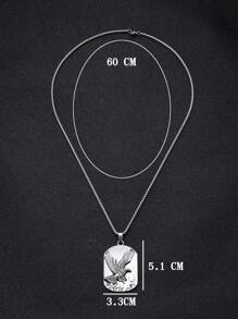 1個男士鍍銀合金鷹形和狗牌吊墜項鍊,不鏽鋼鍊條,時尚休閒鈦鋼魅力飾品 - 銀色 - 查看 2