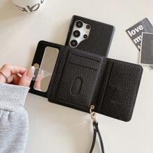 1 Ốp điện thoại họa tiết vải thiều màu trơn có dây đeo cổ, gương, ngăn đựng thẻ và chức năng ví, được làm bằng da chống chịu, tương thích hoàn hảo với Samsung Galaxy S20 S21 Fe S22 S23 S24 Plus Note 20 Ultra A52 A52 A54 A03 A12 A13 A14 A21 A22 A23 A24 A32 A34 A42 A71 A72 A81 5g 4g, Iphone 15 14 13 12 11 Pro Max Và Pixel 8 7 6 Pro 7a 6a 4xl - màu đen - Xem 9