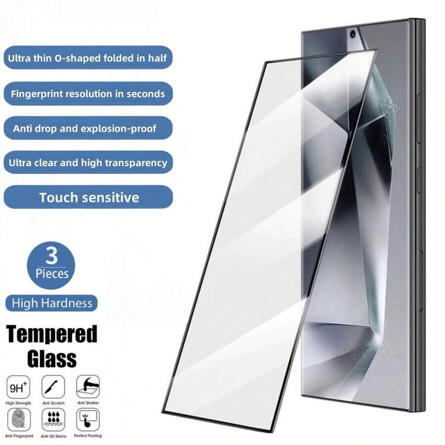 Lote De 3 Protectores De Pantalla De Vidrio Templado De Alta Definición, Alta Sensibilidad Y Alta Dureza, Con Cobertura Total, Finos, Transparentes, Con Borde Negro, A Prueba De Huellas Dactilares, Anticaídas, Antiexplosión, Compatible Con Teléfonos Móviles Samsung - Borde negro HD de pantalla completa de 3 piezas - Ver 1