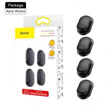 Baseus 4入組汽車掛鉤收納掛鉤，可用於USB電纜、耳機、鑰匙收納，汽車黏貼式掛鉤 - 黑色 - 查看 9