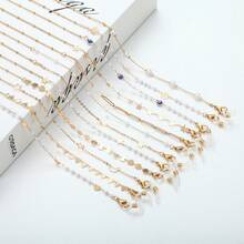 Dây chuyền kính mắt kim loại màu vàng 1 thanh lịch có hình trái tim, ngọc trai, hình tam giác, mặt trăng và ngôi sao rỗng, chi tiết hoa hồng và đĩa tròn dành cho nữ - Nhiều màu - Xem 1