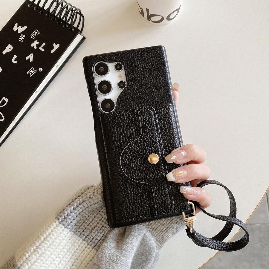 1 Ốp điện thoại họa tiết vải thiều màu trơn có dây đeo cổ, gương, ngăn đựng thẻ và chức năng ví, được làm bằng da chống chịu, tương thích hoàn hảo với Samsung Galaxy S20 S21 Fe S22 S23 S24 Plus Note 20 Ultra A52 A52 A54 A03 A12 A13 A14 A21 A22 A23 A24 A32 A34 A42 A71 A72 A81 5g 4g, Iphone 15 14 13 12 11 Pro Max Và Pixel 8 7 6 Pro 7a 6a 4xl