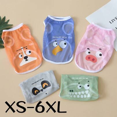 Dog Clothes Mesh Vest For Spring & Summer, Cool And Breathable, Cartoon Printed, Suitable For Bichon, Golden Retriever, Corgi, Etc., Xs-6xl