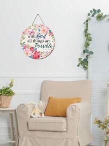 1 pièce Panneau de porte de bienvenue de printemps, avec la mention "Avec Dieu, tout est possible" en forme ronde en bois pour accroche murale. Décoration de porte d'été en bois avec fleurs et papillon pour la décoration de la maison, de la chambre et du mur. - Multicolore - Voir 4