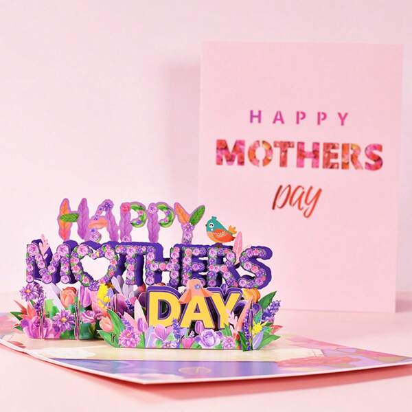1pc 3d Pop Up Mother's Day Greeting Card With Stickers, For Creative Handmade Diy
