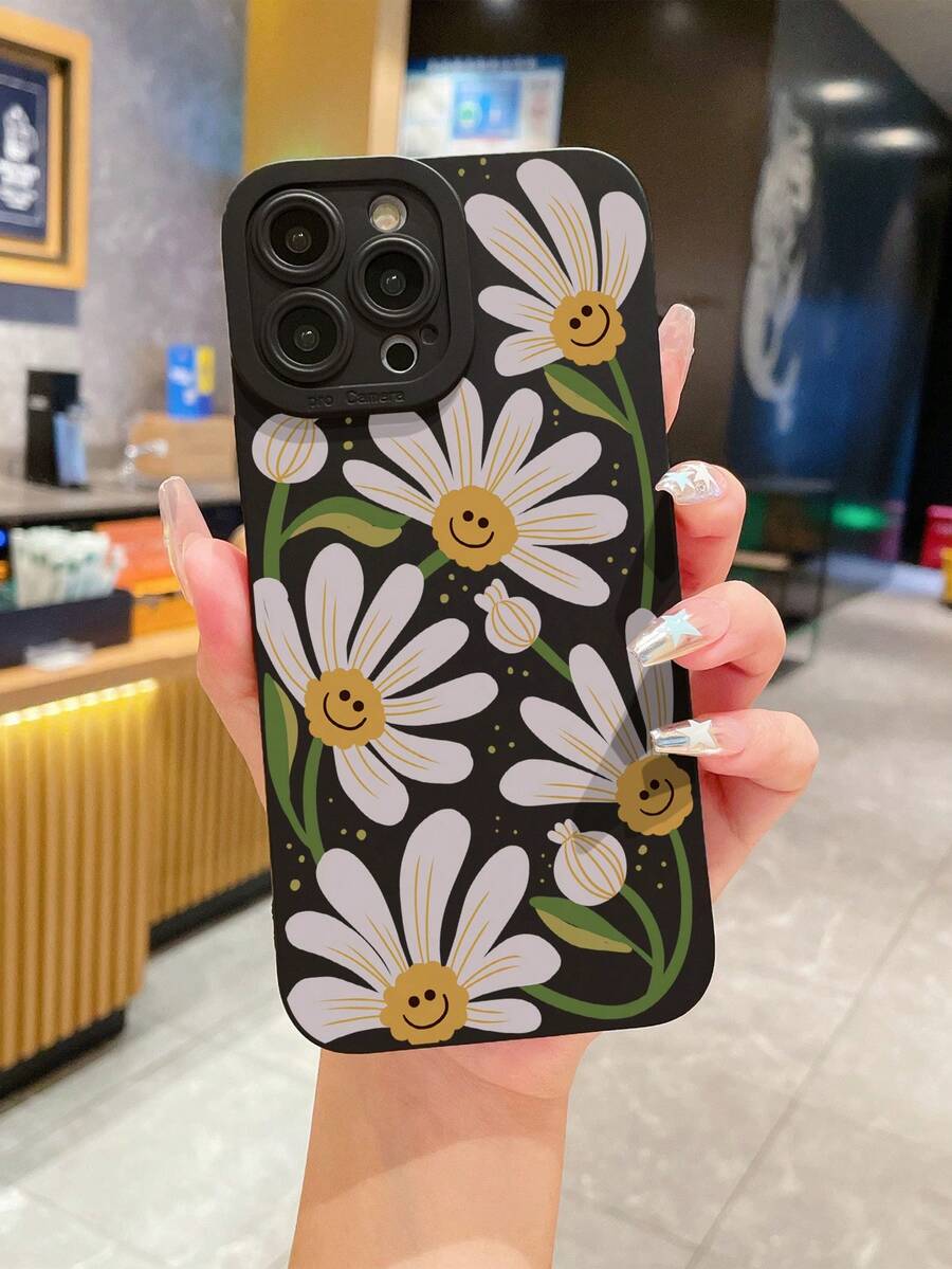 1入組微笑臉花紋手機殼，適用於 iPhone - 黑色 - 查看 1