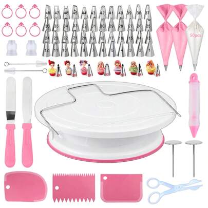 4/7/24/128/157/169pcs Stainless Steel Cake Decorating Nozzles Pink Cake Turntable Set Reusable & Disposable Piping Bags Silicone Ring Converter Pastry Spatulas Cream Scrapers Flower Nails Flower Scissors Decorating Pen Decorating Tips & Nozzles Baking Tools Cake Decorating Tools Cream & Cookie Kitchen Gadgets