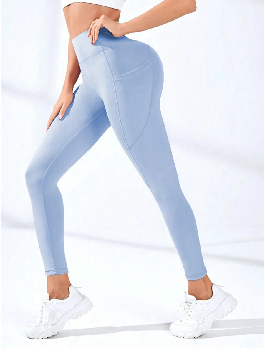 1 quần tập yoga lưng cao co giãn cho nữ, quần bó bó chạy bộ thể dục - Màu xanh nhạt - Xem 1