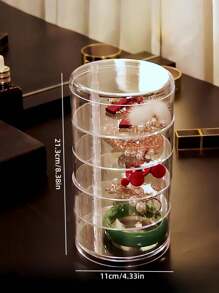 1 pièce Boîte à bijoux transparente rotative en forme de S, boîte de rangement multifonctionnelle pour cosmétiques, organisateur de comptoir de coiffeuse, boîte de rangement pour accessoires, présentoir pour cosmétiques, décoration d'intérieur, décoration de chambre, accessoires de salle de bain, convient pour les bracelets, boucles d'oreilles, bagues, colliers, broches, pinces à cheveux, bandeaux, montres, tampons, etc. Parfait pour les révélations de sexe, les anniversaires, les mariages, les fêtes, le cadeau idéal pour les collègues, les amis et la famille, la rentrée scolaire