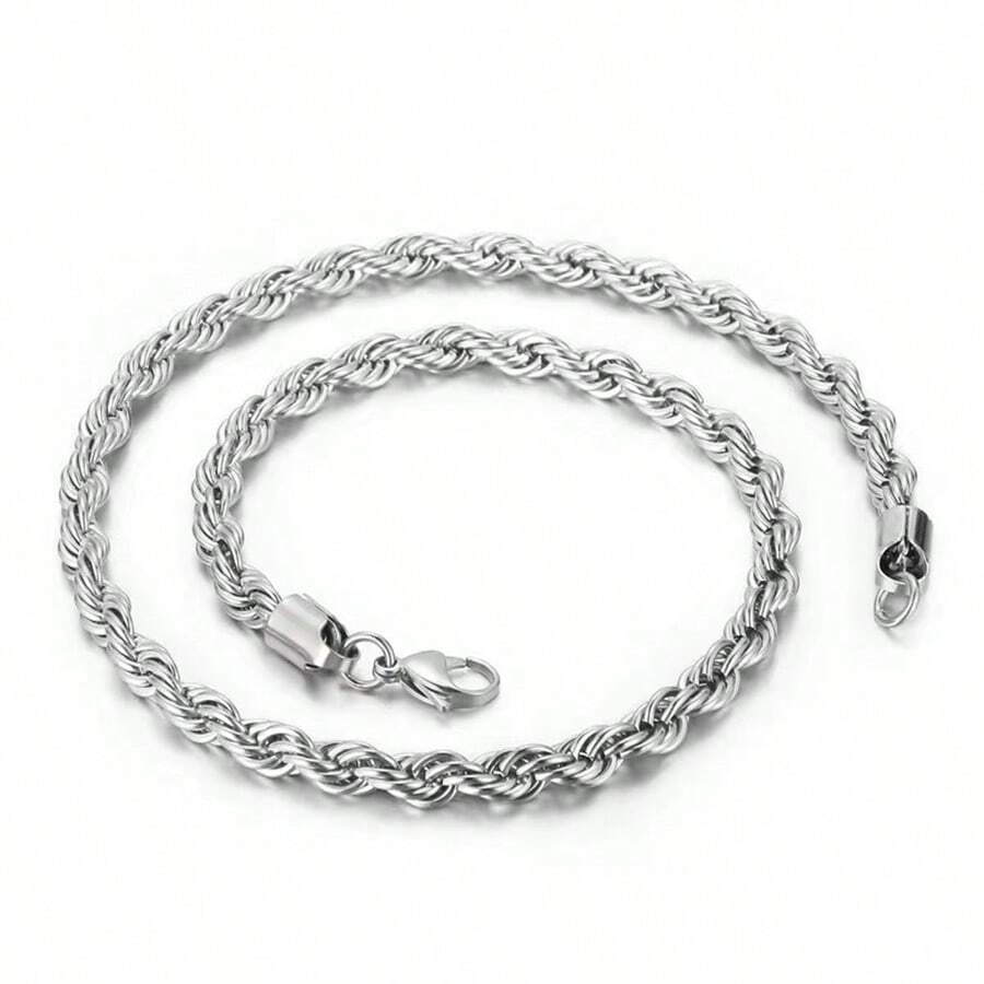 4mm Twisted Rope Chain Necklace For Men, Hiphop Fashion, Simple European American Sweater Chain Accessory - Nude - View 1