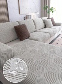 1pc Splash-Proof Embossed Rhinestone Checked Elastic Stretch Sofa Cover, Universal Four Seasons Sofa Cushion Cover, Armrest Cover And Backrest Cover For 1/2/3/4 Seaters - Light Grey - View 7