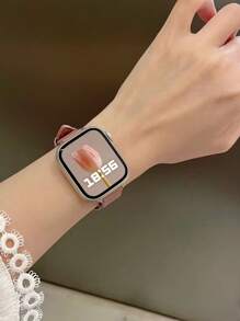 1 Pc Women's Fashion Leather Strap Compatible With Apple Watch 38/40/41/42/44/45/49/46mm, Compatible With Apple Smartwatch Ultra/SE/10/9/8/7/6/5/4/3/2/1, Slim Elegant Pink Band - Pink - View 5