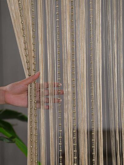 1pc Straight Beaded Curtain With Earth Design, Doorway Divider Curtain With Tassel For Home Or Shop Decoration