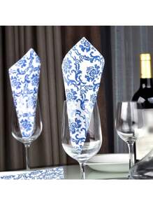 20 Sheets/Pack Blue And White Porcelain Pattern Napkins, Disposable Napkins For Hotel Wedding Banquet Mats, Chinese Style Printed Paper For Dining, Party Supplies, Table Decors - Blue and White - View 3