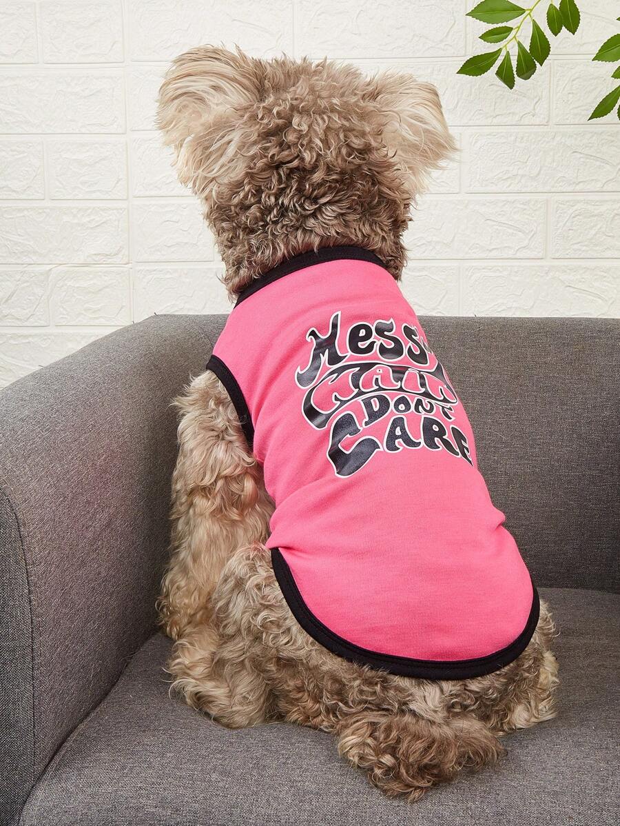 1 狗背心/雪纳瑞和贵宾犬专用背心 - 红色水果图案和绿色英文字母。 - 玫紅色 - 查看 1