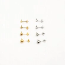40pcs Stainless Steel Gold Plated Stud Earring Findings With Loop And Ear Nut For Diy Earrings 18K Gold Plated Round Ball Earrings Stud Post With Loop Fit Women DIY Earring Jewelry Making Craft - Ball - View 1