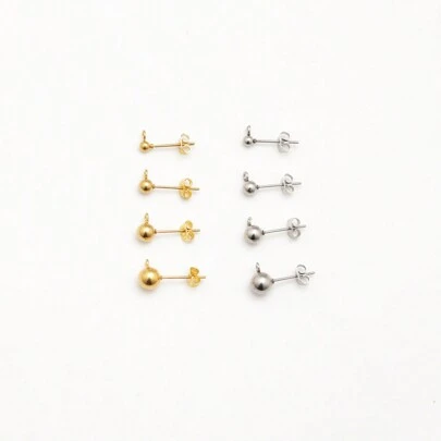 40入組不銹鋼鍍金耳針附件,帶環和耳塞,適用於diy耳環。18k鍍金圓球耳針附環,適合女性diy耳飾珠寶製作