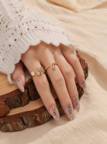rakol 2pcs/Set Fashionable Cube & Waterdrop Shaped Embellished Women's Rings - Yellow Gold - View 3