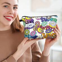 Cosmetic Bag For Women,Small Makeup Pouch Travel Bags For Toiletries Organizer Pouches With Zipper Stylish Waterproof Makeup Bags Printed Pattern - Multicolor - View 2